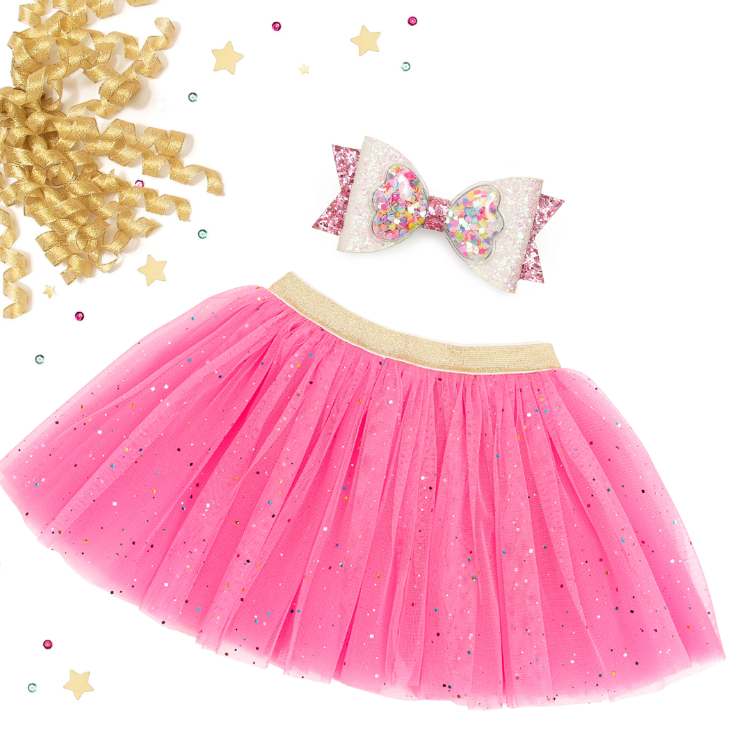 pink and gold tutu dress Petite Hailey Gold Bow Tutu Dress ~ Pink – Born Yesterday main image 0